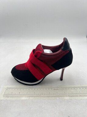 Dark Red Sneaker Heels for Women High Heel Tennis Dressy Round T-Toe Suede